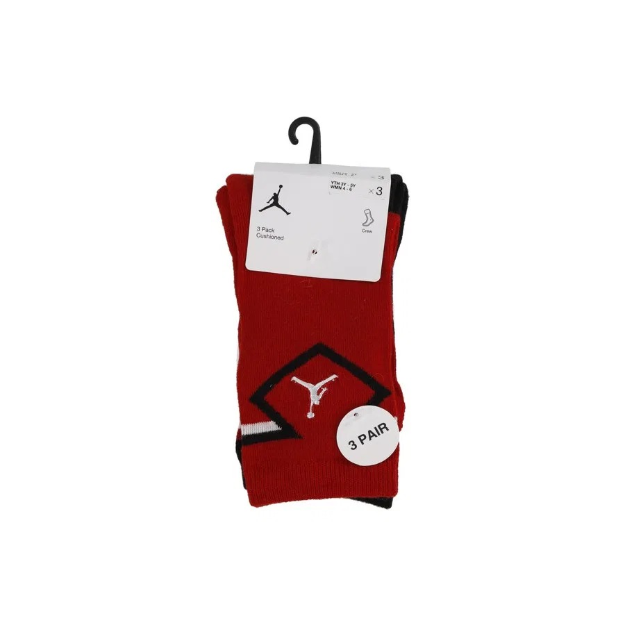 Комплект носков Nike Jordan Diamond 3pk Crew, Бело-черно-красный — фото 2