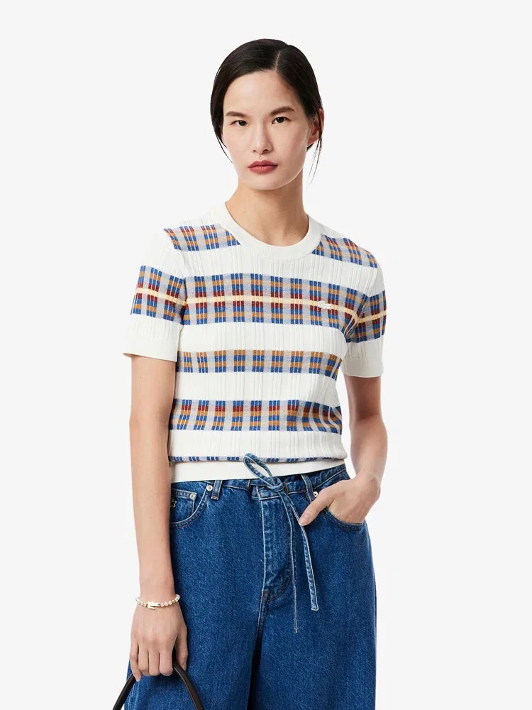 Свитер женский LACOSTE White с плиссировкой