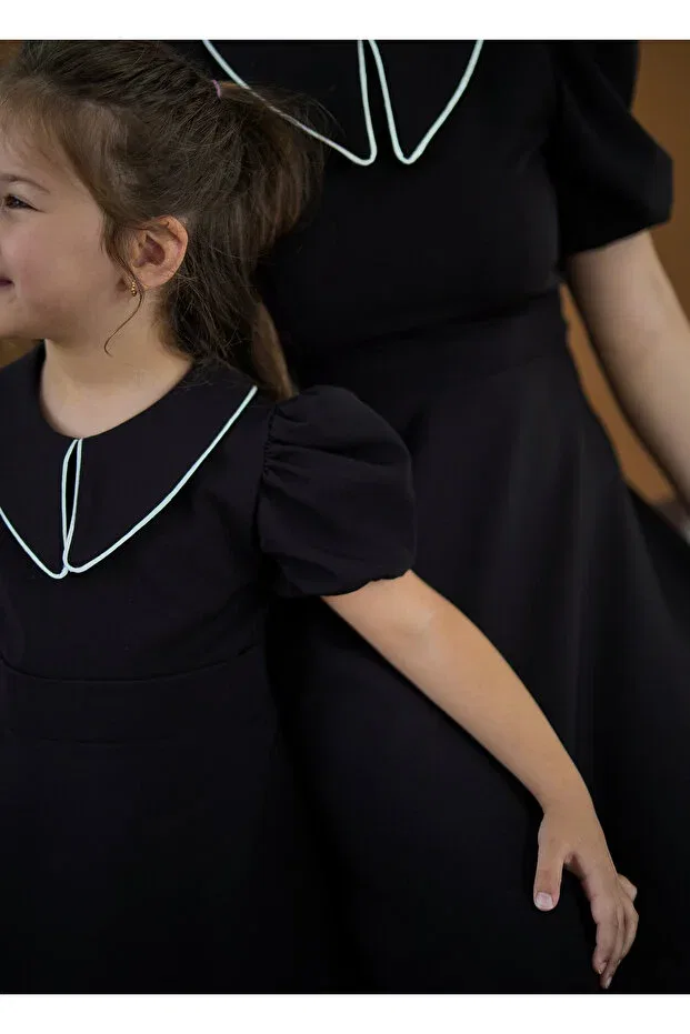 Детское платье для девочек с V-образным вырезом Eylül Elif Butik, Black — фото 2