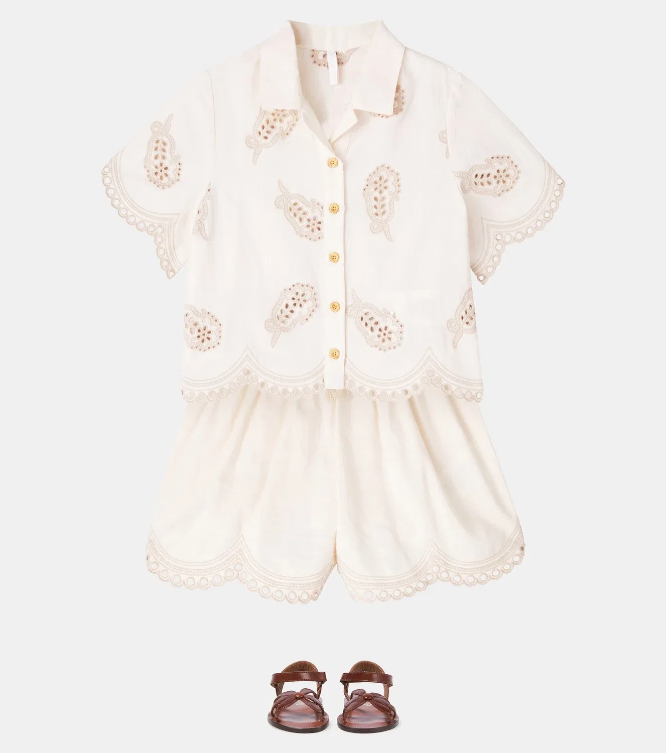 Блузка хлопковая с вышивкой ришелье Rhiannon Zimmermann Kids, белый — фото 2