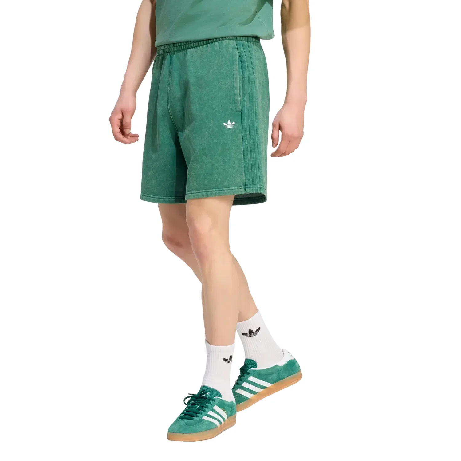Мужские шорты из футера с принтом Trefoil Essentials 7-Inch Fleece Shorts Adidas, зеленый — фото 4