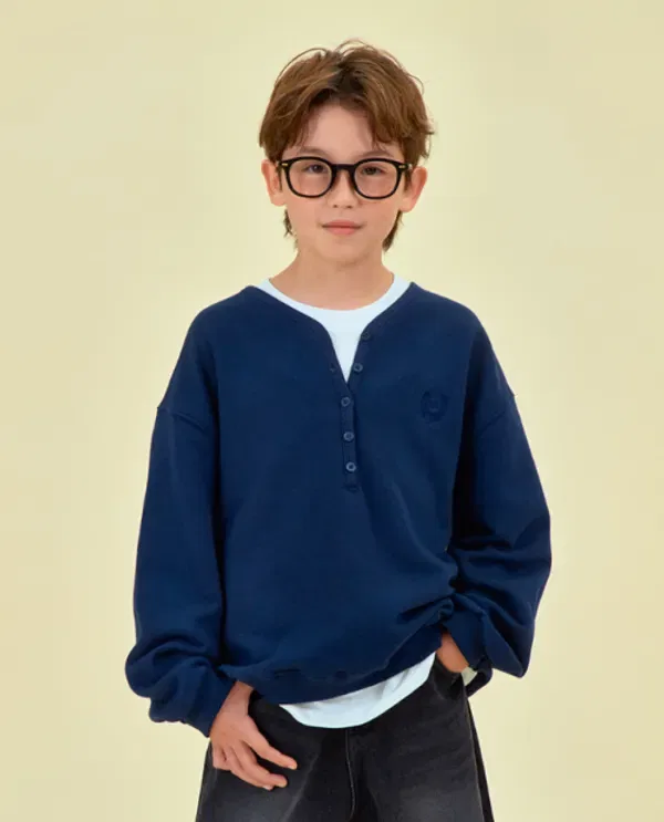 Свитшот с воротником-поло, Henley neck, Kkrrrrr, navy