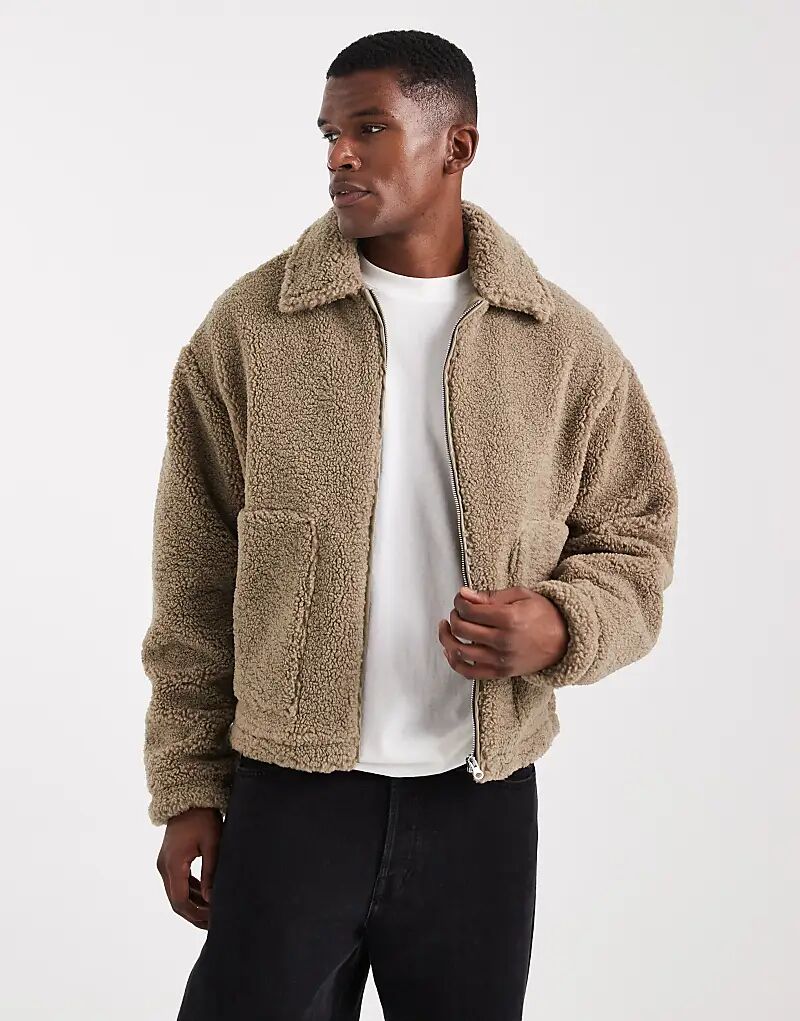 

Куртка Харрингтон ASOS DESIGN Borg в каменном цвете