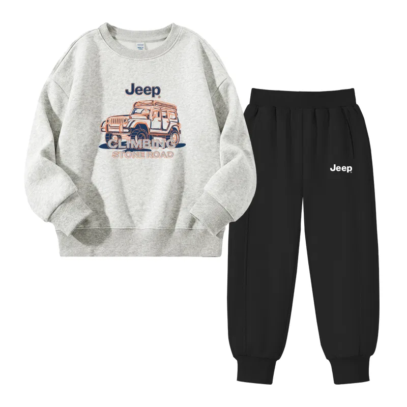 Детский спортивный комплект из футера с принтом Jeep, Черно-белый