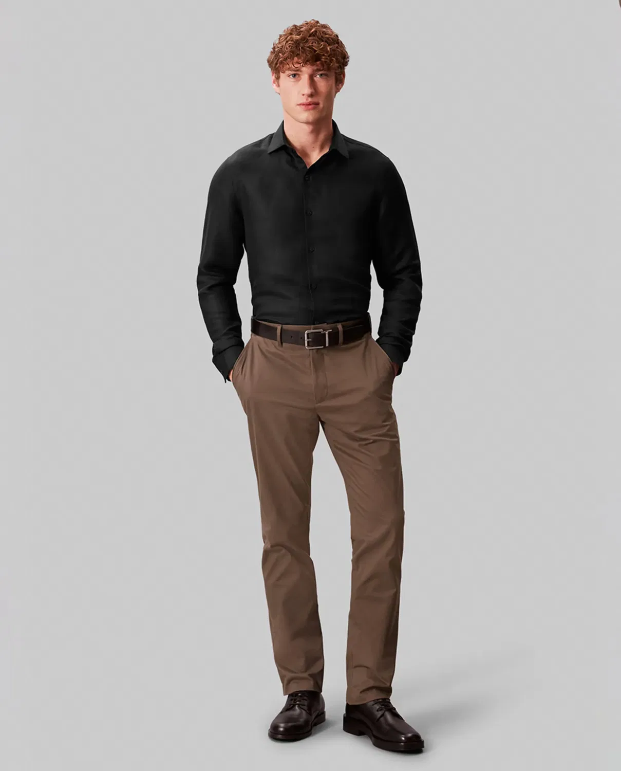 Мужская приталенная рубашка из льна Calvin Klein, Negro — фото 3