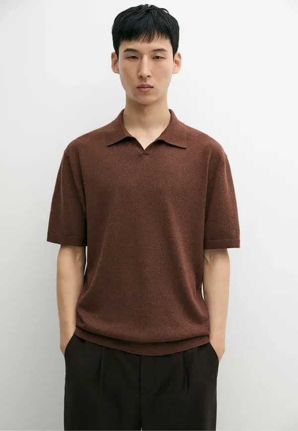 Футболка поло из льна и хлопка Polo shirt Massimo Dutti, коричневый