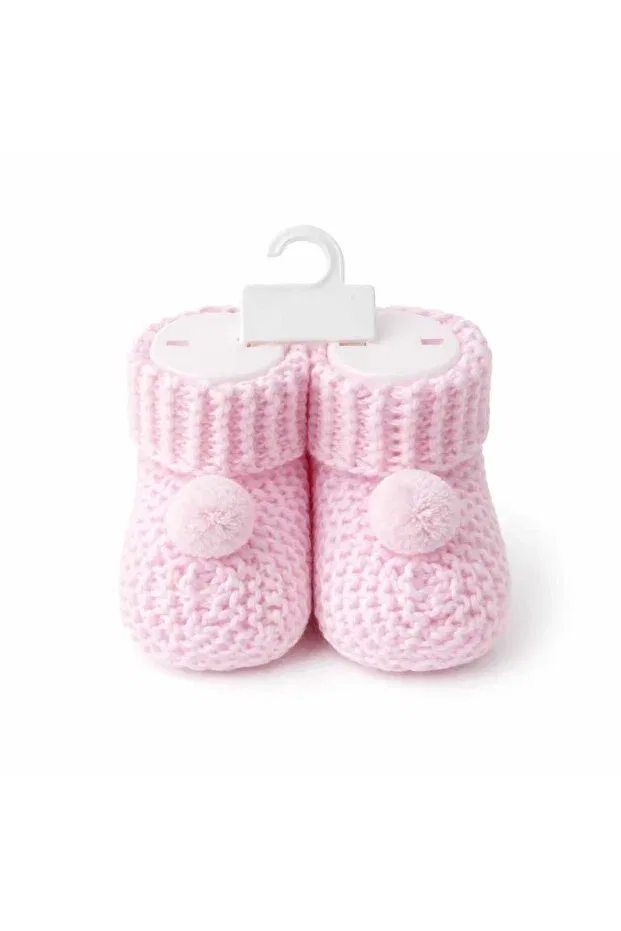Детские пинетки вязаные помпон Tiasis, Pink