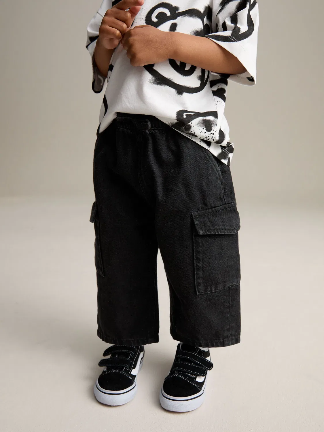 Джинсы карго, широкие, с утяжкой Next, черный деним