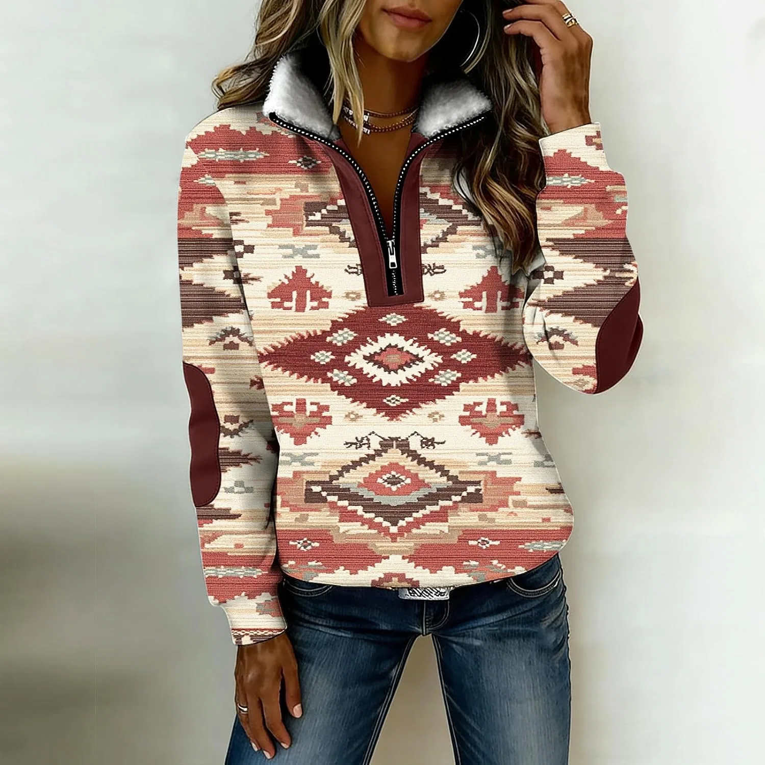 Женский свитшот с принтом Aztec Print Quarter Zip, мультиколор — фото 3