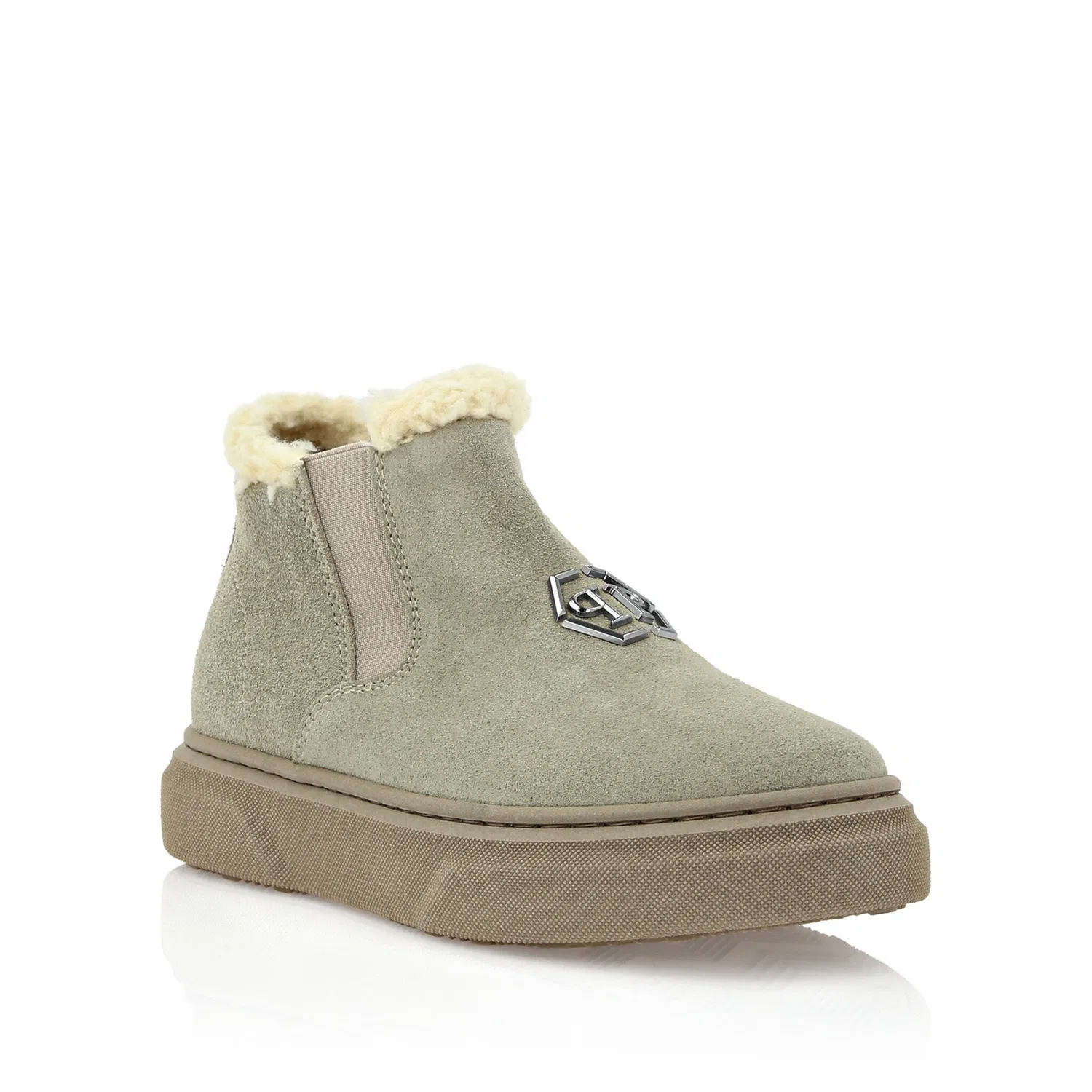 Детские низкие кожаные ботинки с эластичными вставками Philipp Plein, Beige