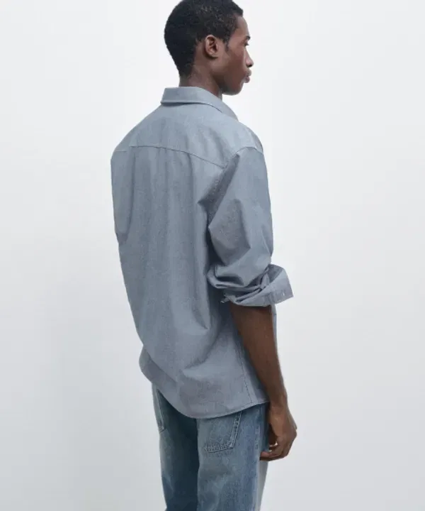 Рубашка с карманами, свободный крой, Massimo Dutti, джинсовый — фото 3