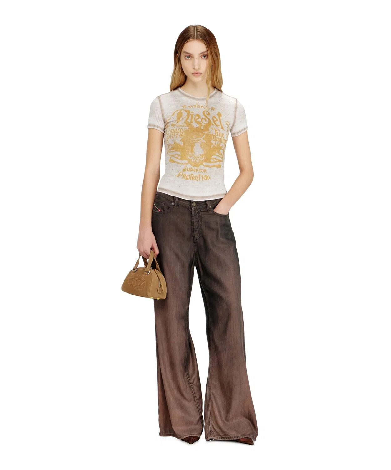 Женская футболка с принтом T-UNCUTIES-LONG-AA3 DIESEL, Beige — фото 2