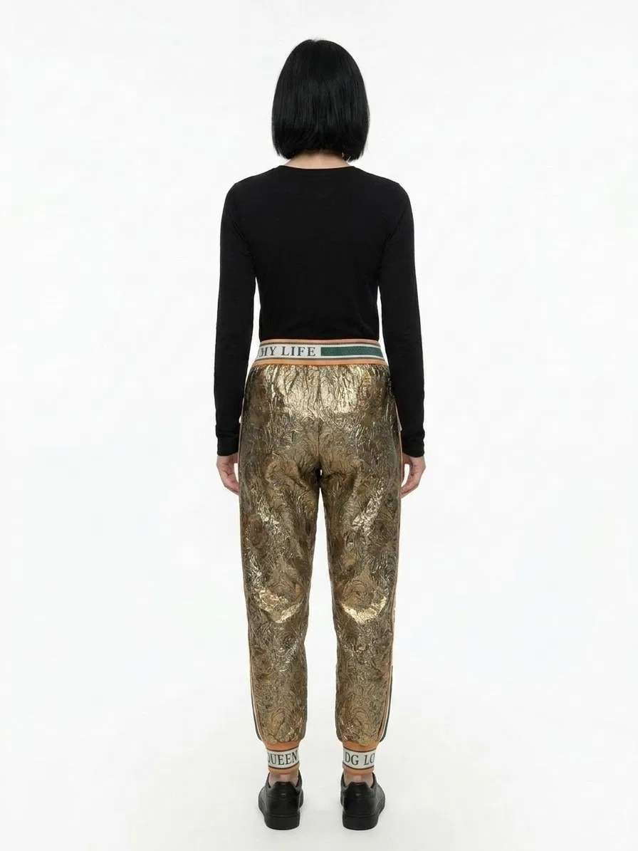 Женские брюки с металлизированными волокнами Gold Metallic Fibre Casual Pants Dolce & Gabbana, Gold — фото 2