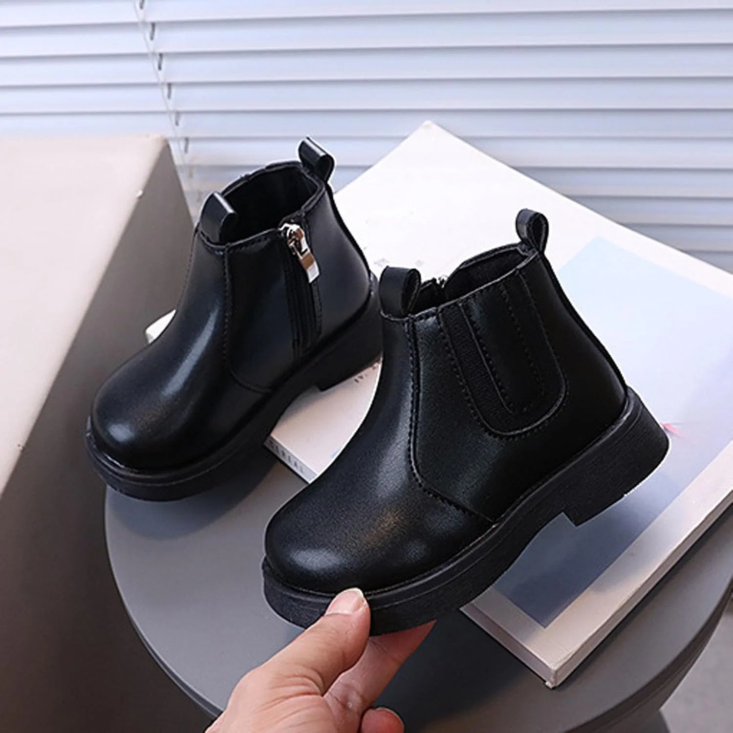 Детские ботинки для девочек с боковой молнией Girl Boots Kids Waterproof Side Zipper Ankle Boots SHOPESSA, Beige — фото 2