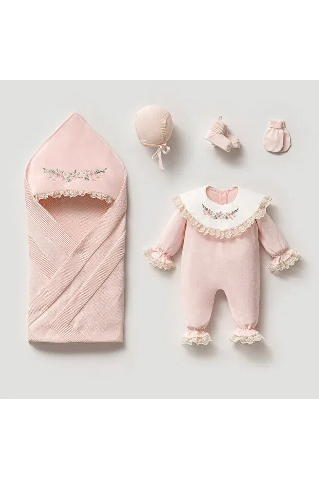 Детский комплект для выписки для девочек с цветочной вышивкой Momercy, Pink