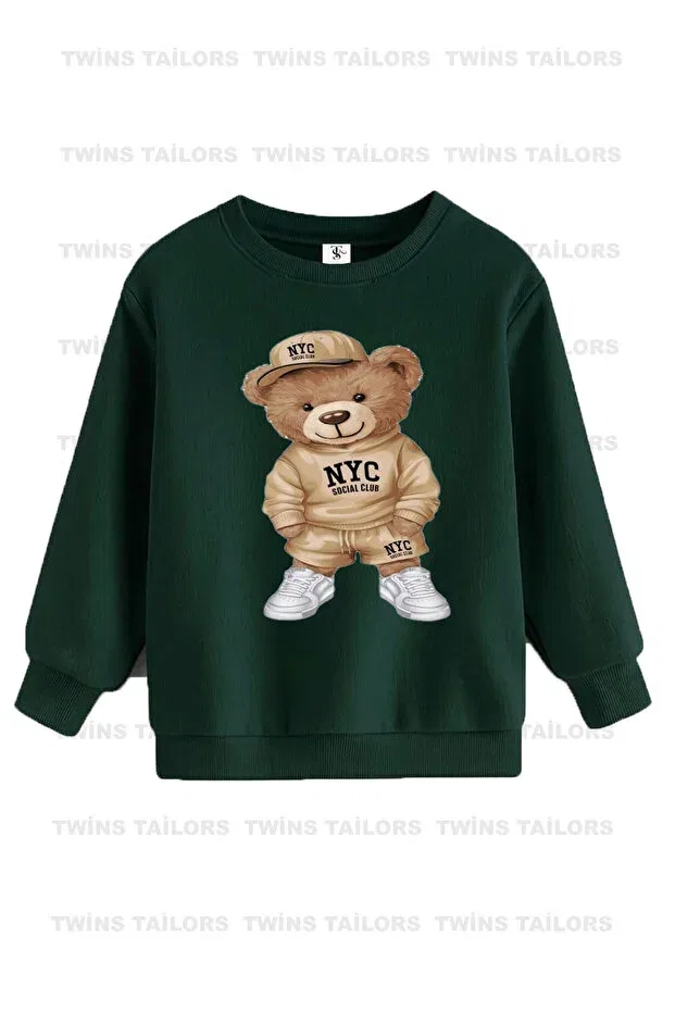 Детский комплект свитшотов для мальчиков с принтом Teddybear and game console Twins Tailors, Green — фото 2