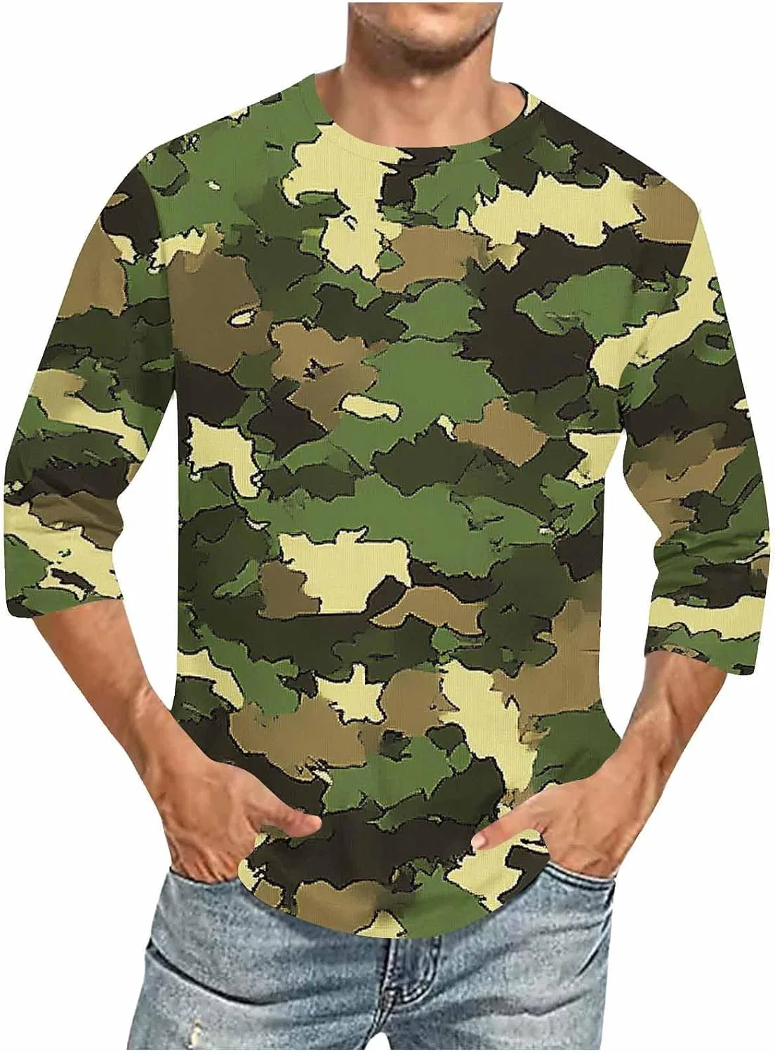 Мужская футболка с 3/4 рукавом Solid, D-army Green