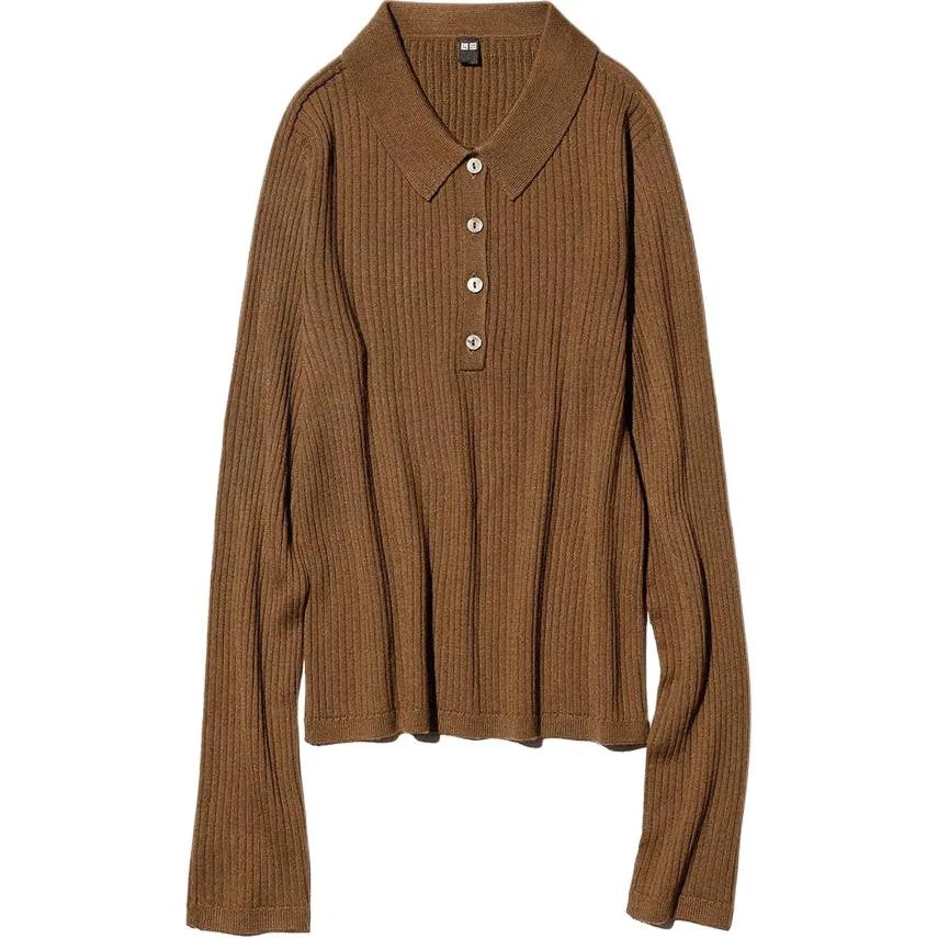 Женский свитер с поло-воротником Light Umber UNIQLO, Light Umber