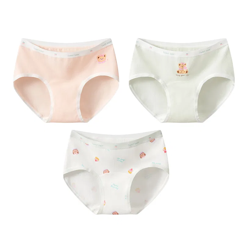 Детские трусы средней посадки, комплект из 3 штук, Pink Green White, MIIOW