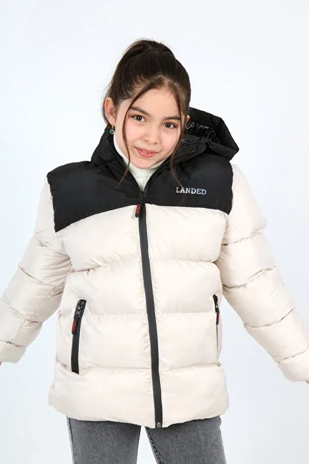 Детское зимнее пальто для девочек с капюшоном Landed, Beige