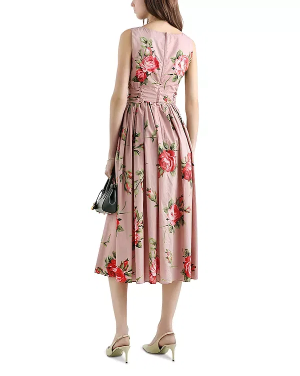 Женское хлопковое платье с принтом Rose Bouquet Print Dolce & Gabbana, Pink Print — фото 2