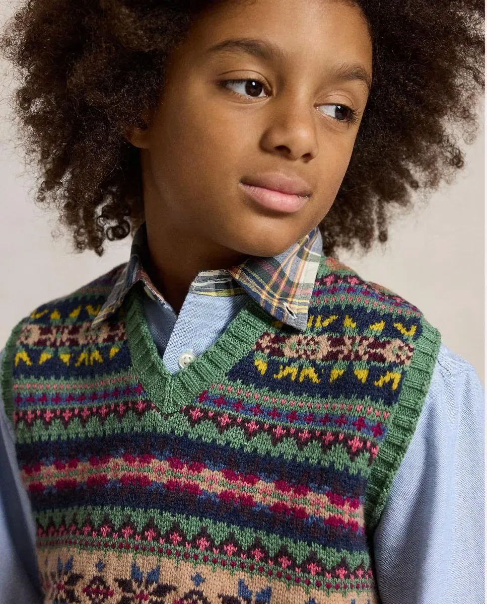 Детский жилет с принтом Chaleco de punto unisex estampado con cuello pico Polo Ralph Lauren, Multicolor — фото 3