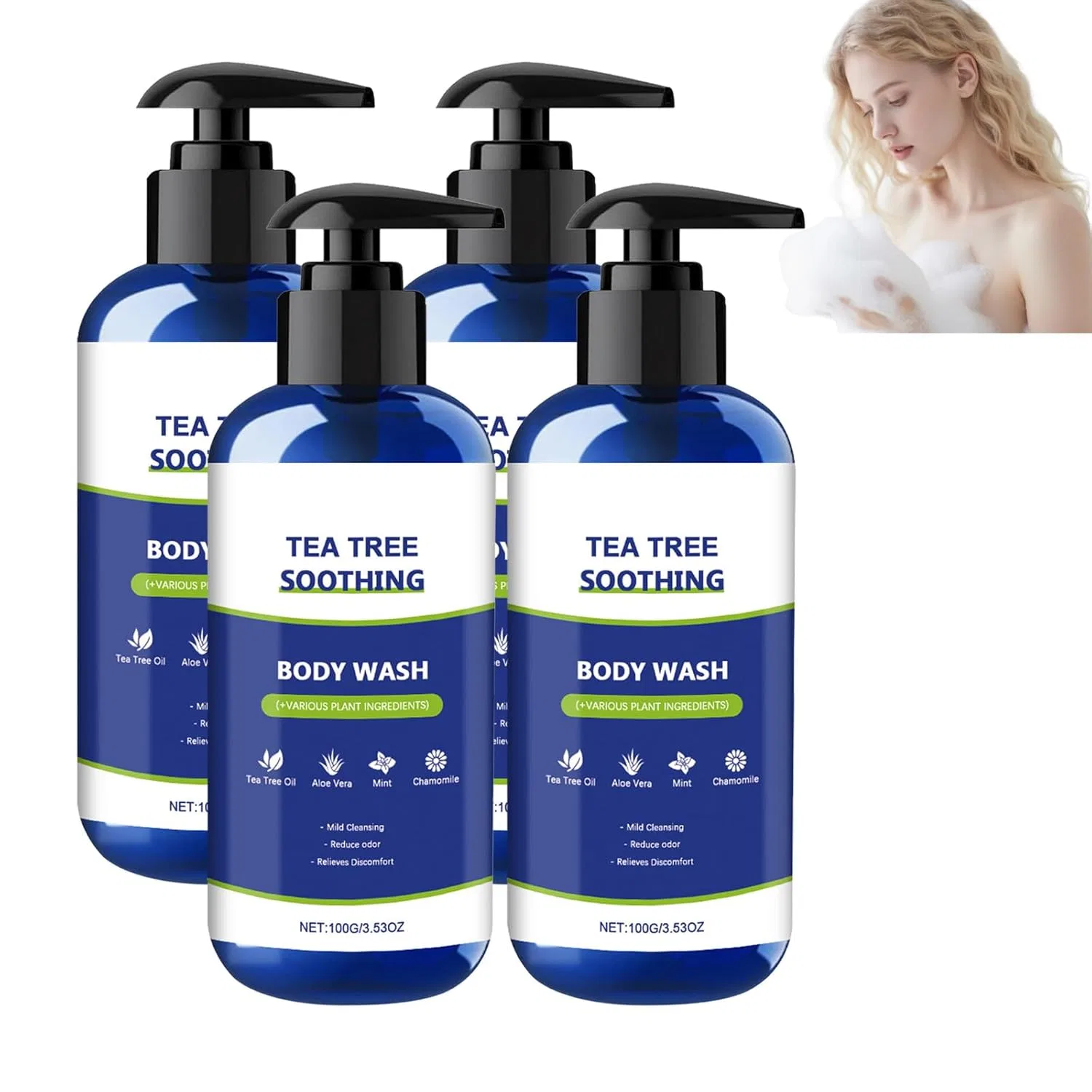 Гель для душа Tea Tree Soothing Shower Gel, Raevior, 4 шт, 100 г