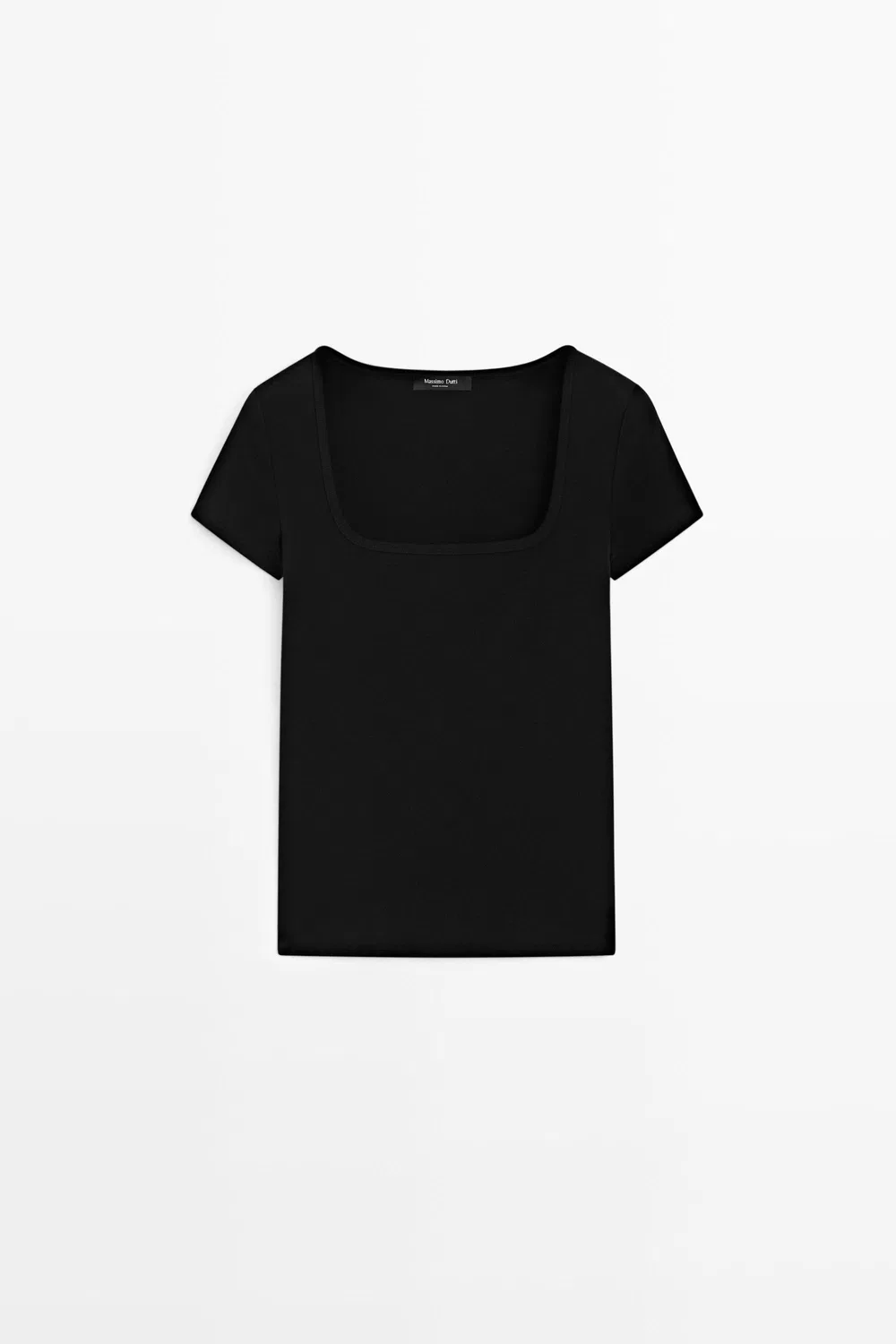 Футболка Massimo Dutti Short Sleeve Square Neckline, черный — фото 2