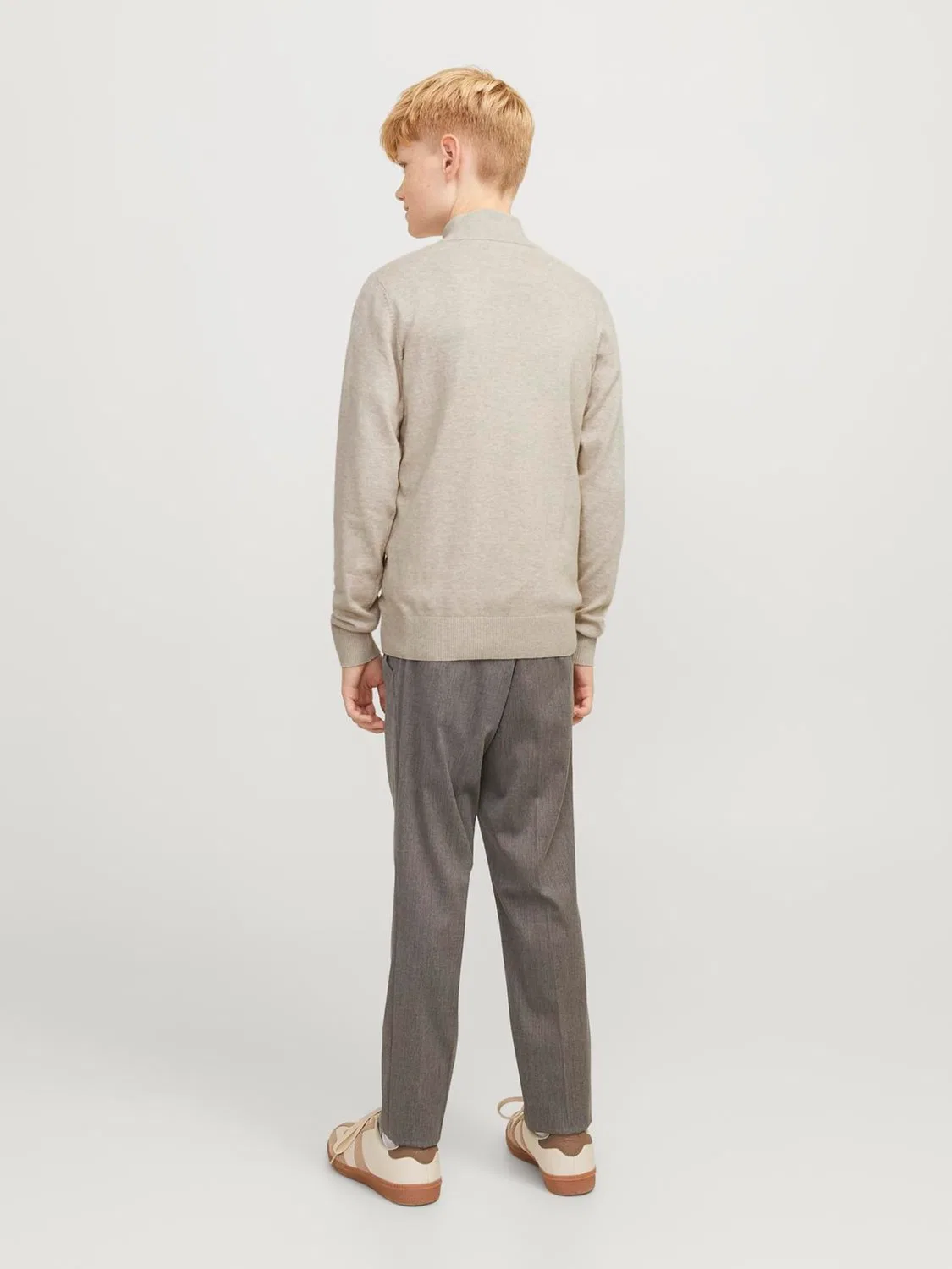 Свитер трикотажный, высокий ворот, половинная молния, Jack & Jones Junior, овсяный — фото 3