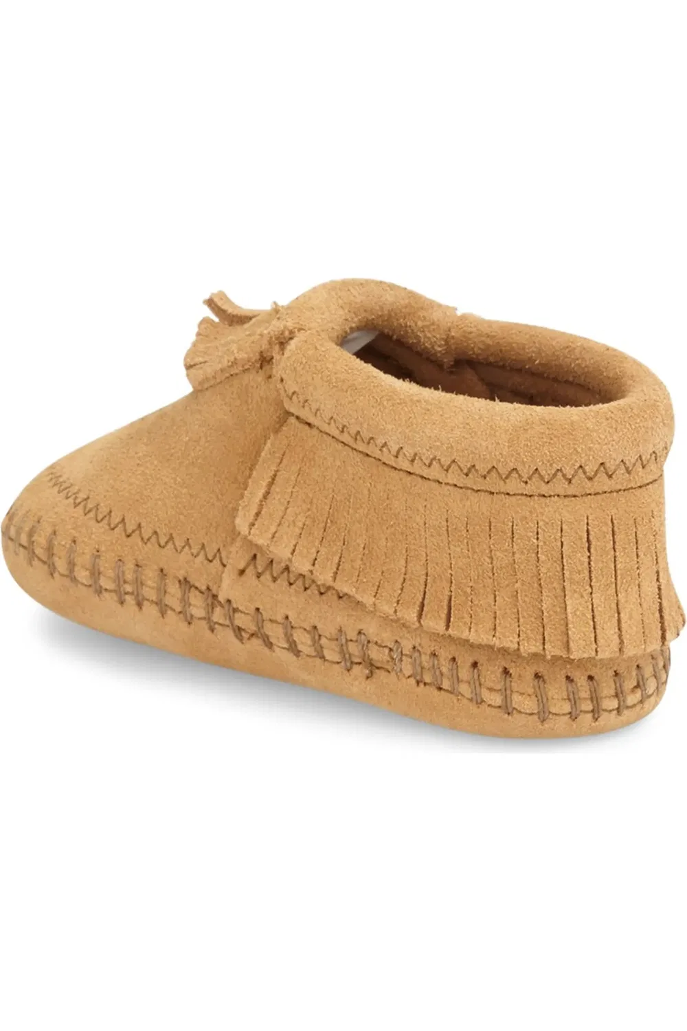 Мокасины детские с бахромой из замши Riley Minnetonka, Taupe Suede — фото 2