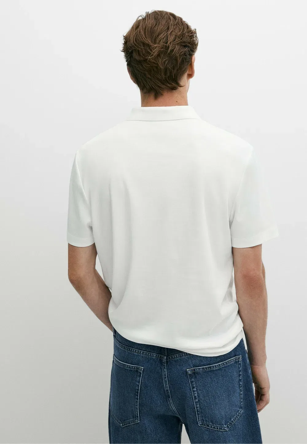 Поло с коротким рукавом из 100% хлопка - рубашка поло Massimo Dutti, White — фото 3