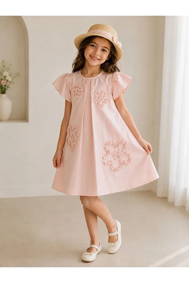 Детское платье для девочек хлопковое Eliza Çocuk Giyim, Pink — фото 2