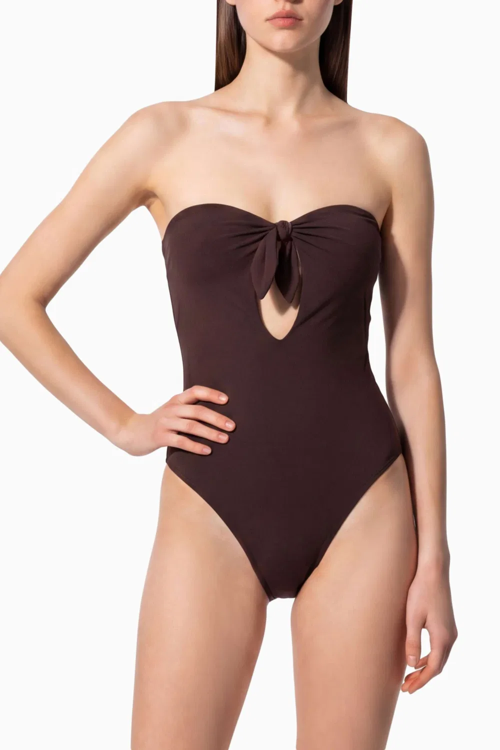 Купальник слитный без бретелей с завязками SAINT LAURENT — фото 2