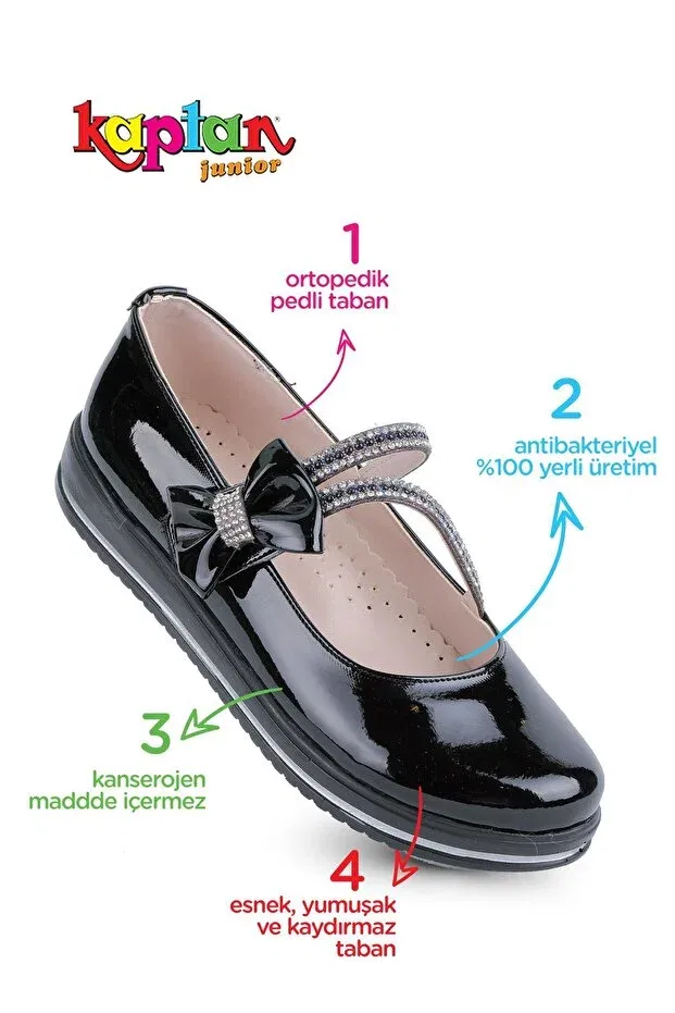 Детские балетки для девочек с коротким каблуком Kaptan Junior, Black Gray — фото 3