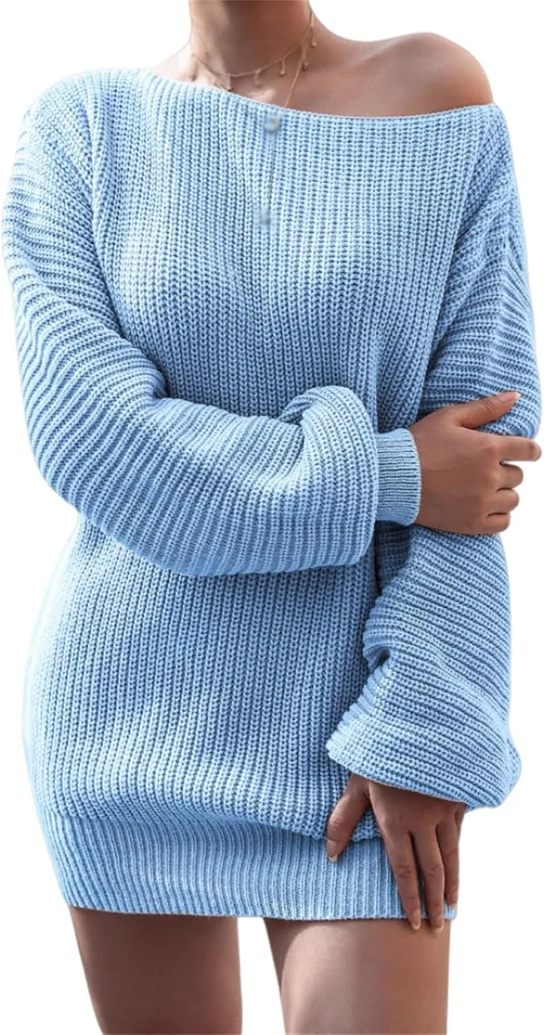 Женское платье-свитер с фонариками, Oversized, синий