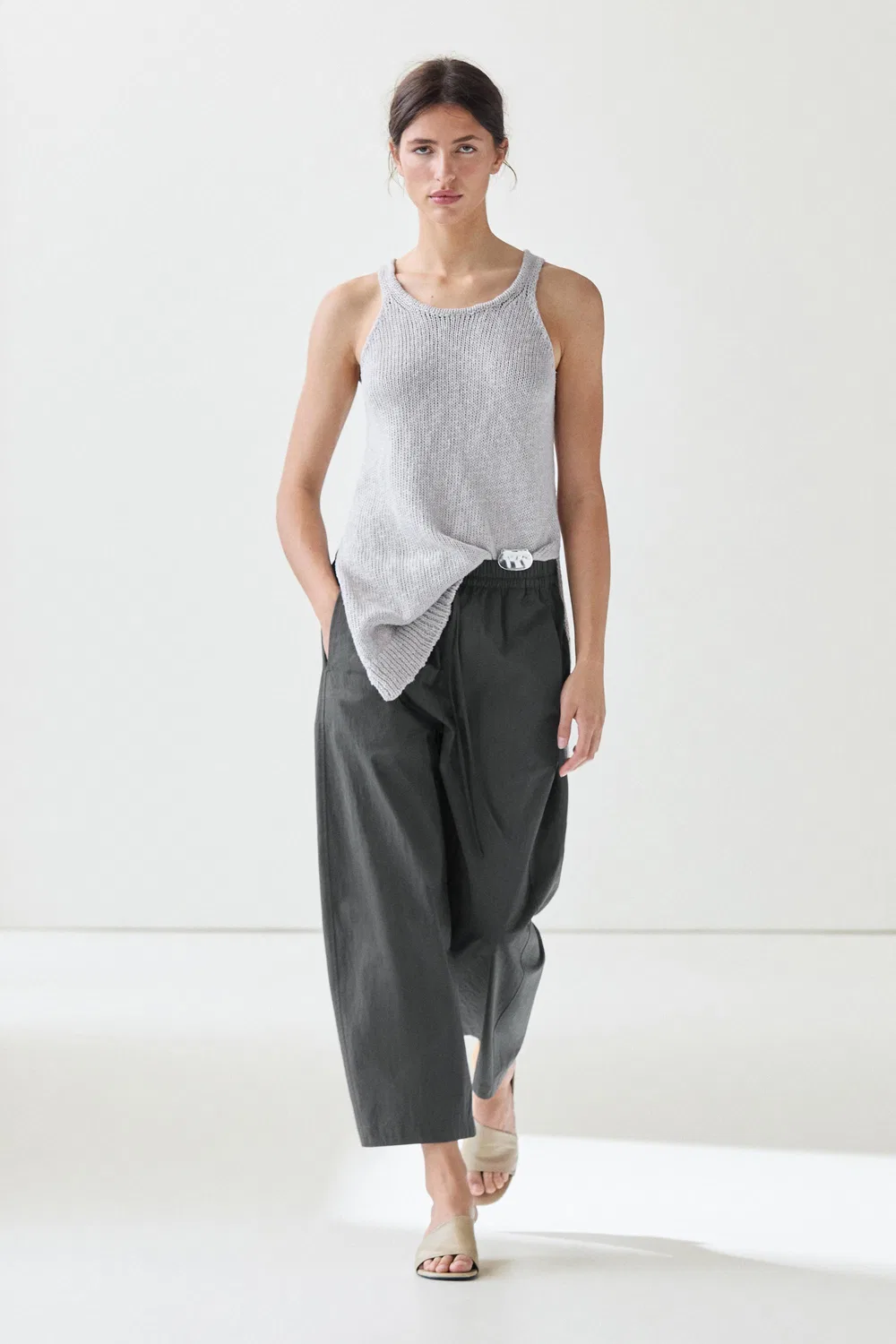 Брюки Massimo Dutti, укороченные технические брюки бочкообразной формы, синий