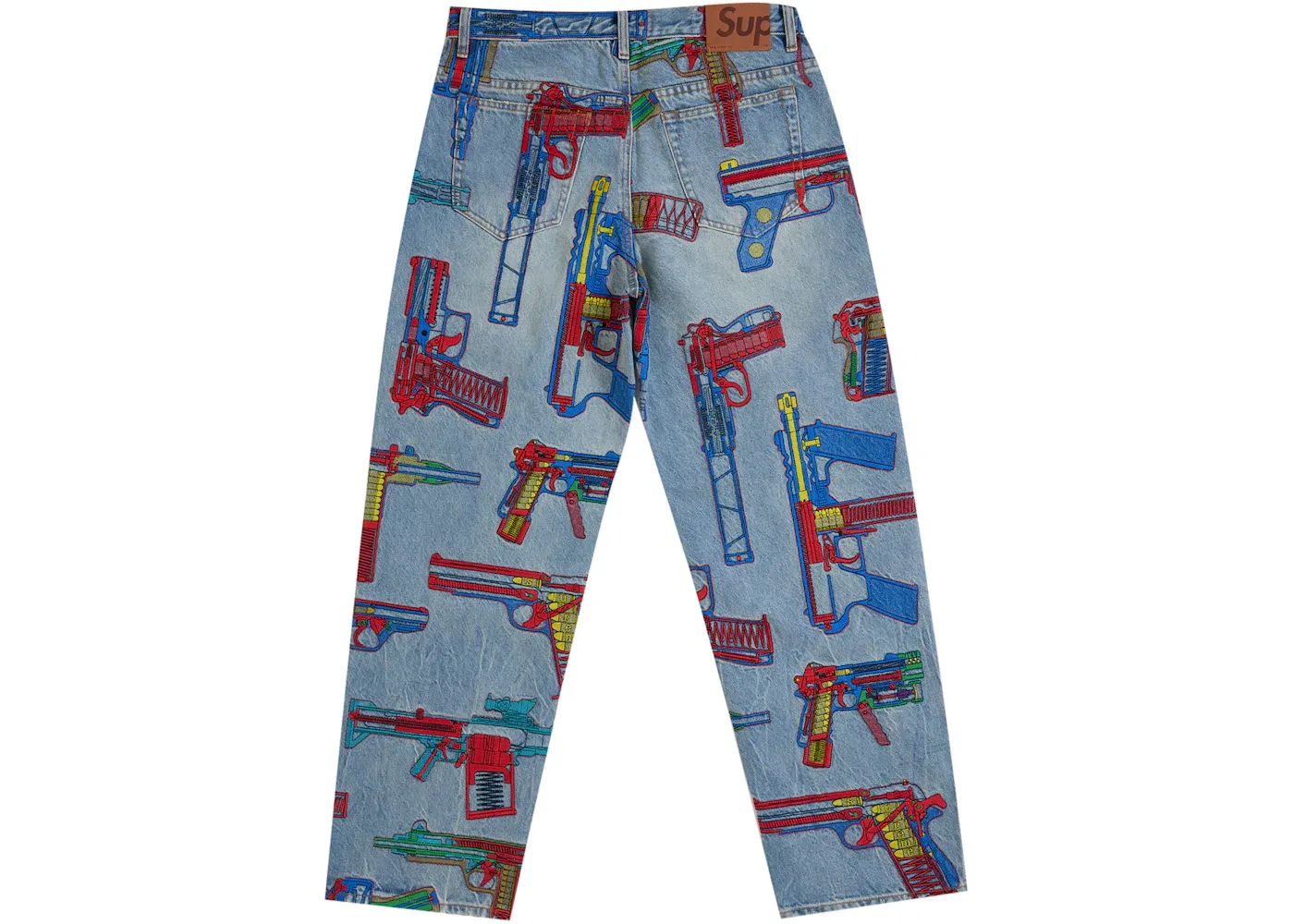 Мужские джинсы свободного кроя с вышивкой Supreme Guns Supreme, Washed Indigo — фото 2