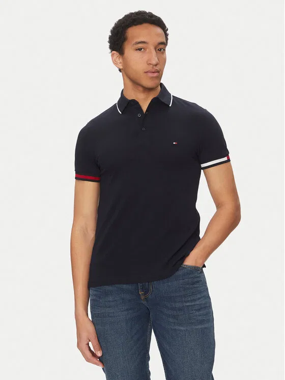 Поло slim fit Flag Cuff Tommy Hilfiger, темно-синий