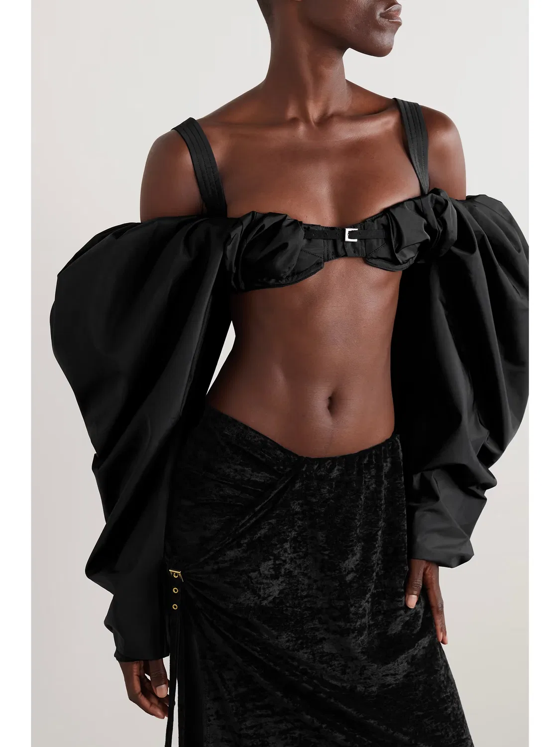Топ-Бюстье из эластичной тафты с открытыми плечами Jacquemus, черный — фото 3