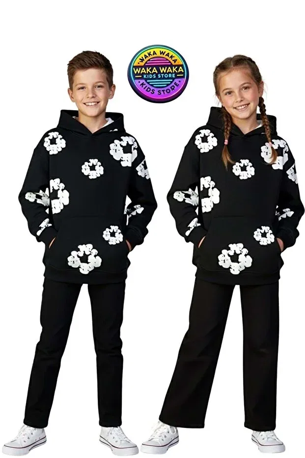 Детское худи с цветочным принтом Ww Waka Waka Kids Store, Black