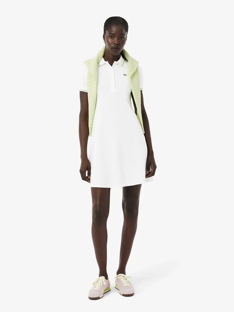 Платье поло LACOSTE White, с воротником, из хлопка и модала — фото 4