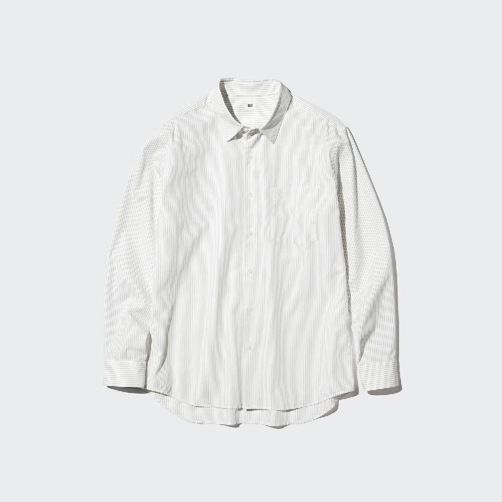 Рубашка Uniqlo Broadcloth Striped Regular Collar Unisex, 01 белый