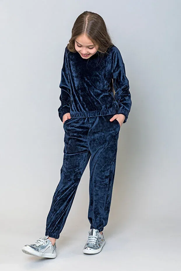Детские спортивные штаны для девочек из вельвета Incity, Navy Blue — фото 3