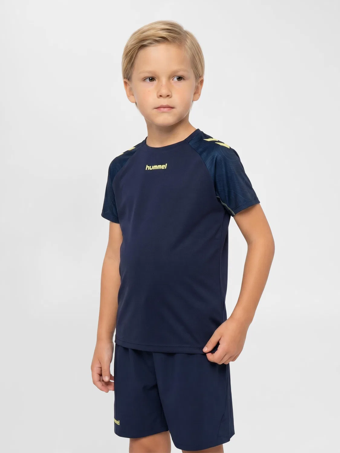 Детская футболка с принтом Hmlblaze Hummel, Midnight Indigo / Lime Green