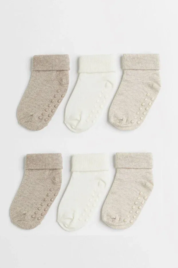 Детские носки с принтом 6 Pack Organic Cotton Anti-Slip Baby Kid Socks Mem Socks, Earth-Cream-Beige