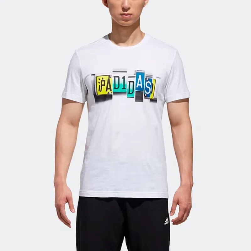 Футболка спортивная с принтом логотипа Adidas, белая — фото 3
