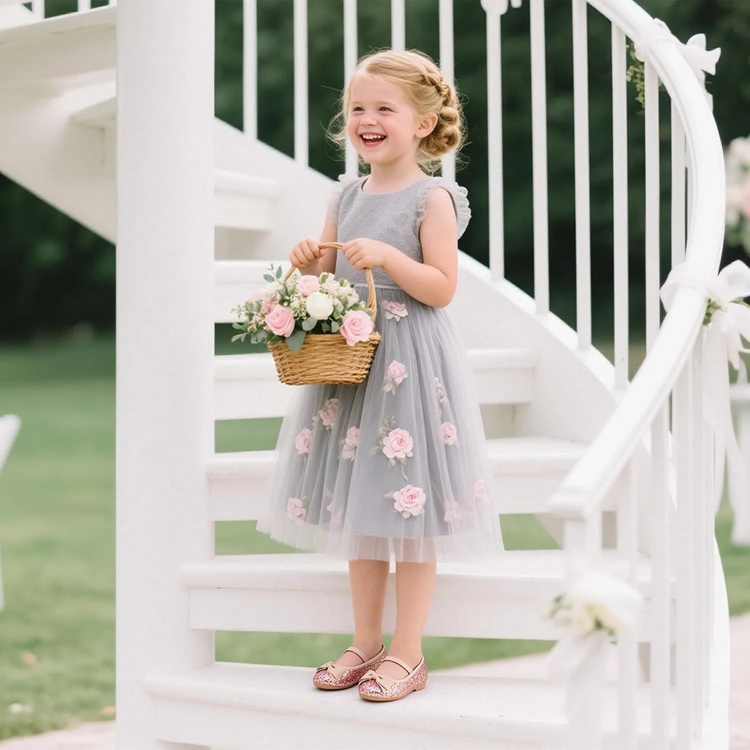 Детские балетки для девочек Mary Janes Kiderence, Rose Gold — фото 3