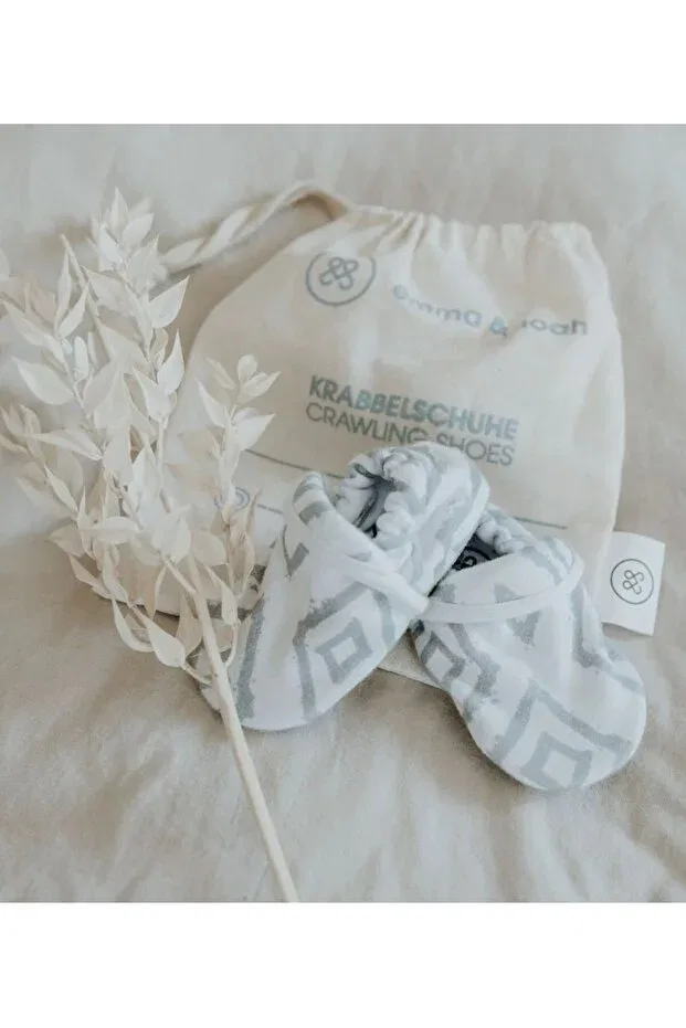 Детские пинетки для новорожденных органические Emma&Noah organic first step booties Mohawk, White Rectangle — фото 3