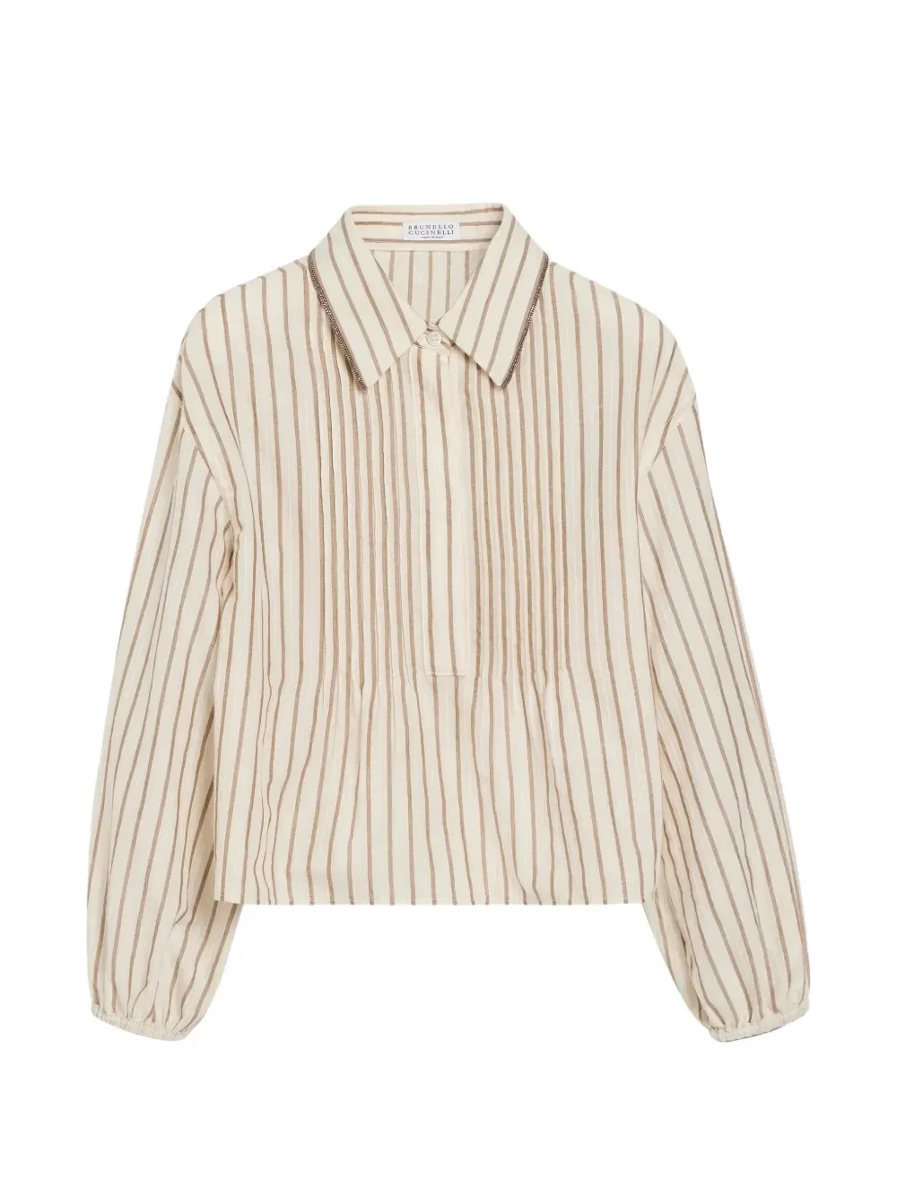 Легкая рубашка в полоску с декором Monili Brunello Cucinelli Kids, бежевый