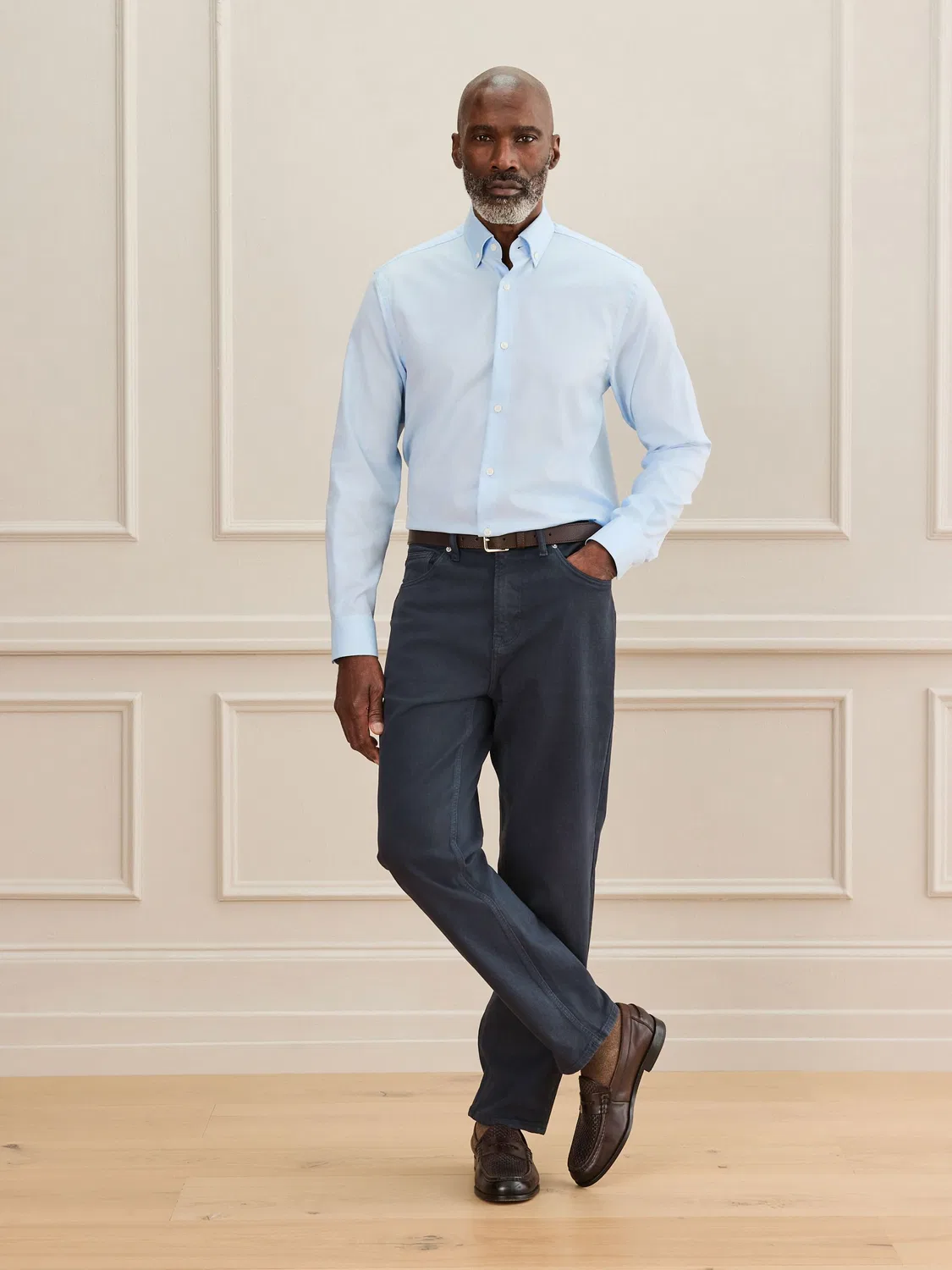 Next Синяя рубашка Slim Fit Signature из хлопка с воротником на пуговицах и элегантной оксфордской рубашкой — фото 2